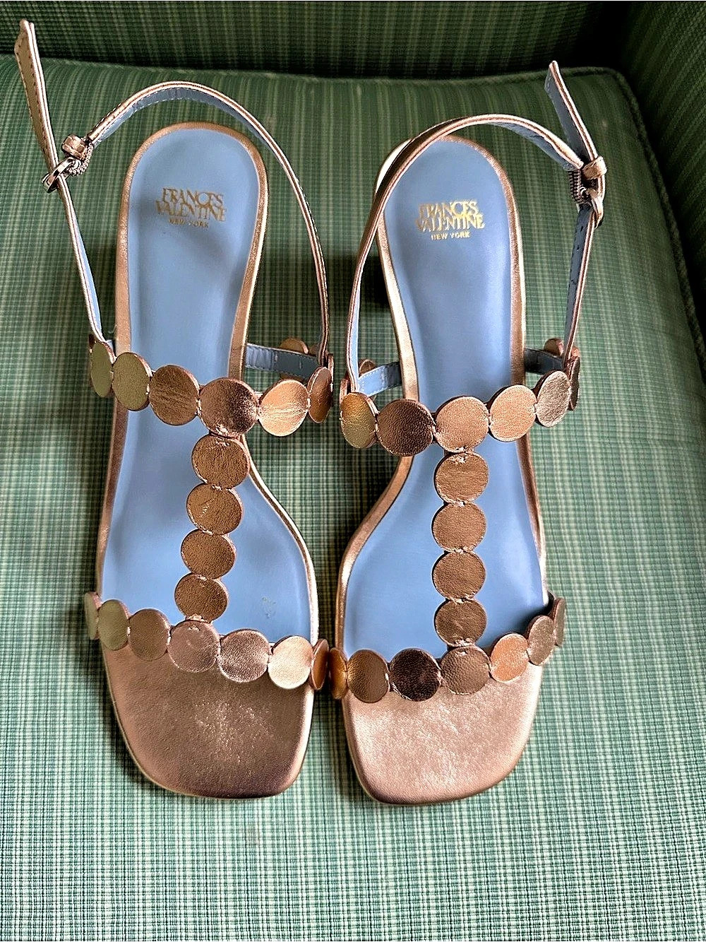 Frances Valentine Kiki Heel Gold Sandals NIB 8.5